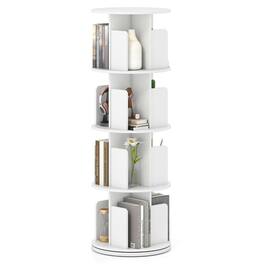 Kadyn - 4-Tier 360° Rotating Bookshelf - Display Rack with Dividers & Anti-Falling Baffles - White