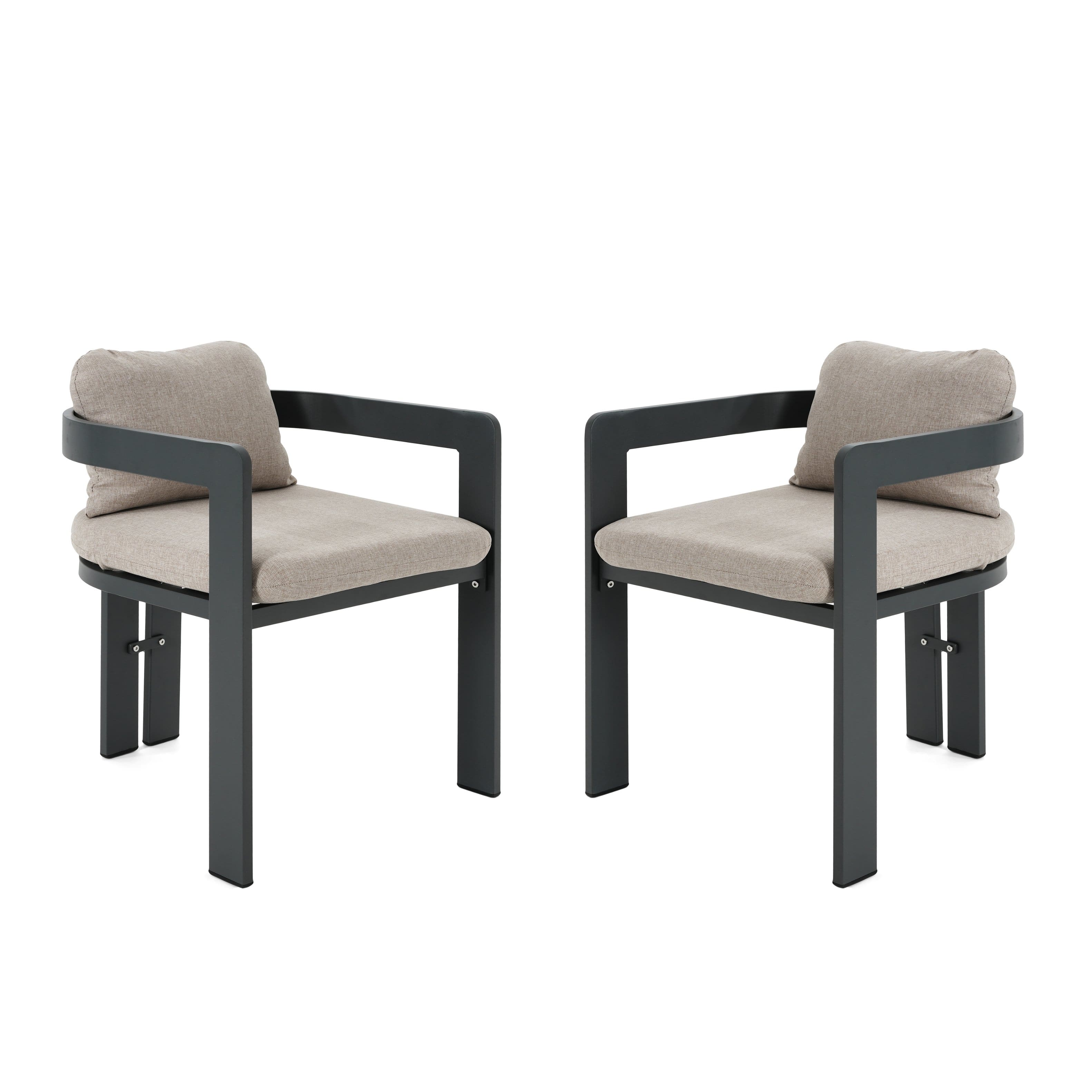 Mondawe - Set of 2 Patio Outdoor Aluminum Dining chair with Cushion - Beige+Black