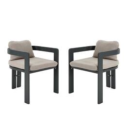 Mondawe - Set of 2 Patio Outdoor Aluminum Dining chair with Cushion - Beige+Black