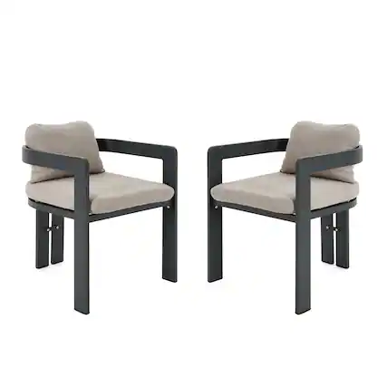 Front. Mondawe - Set of 2 Patio Outdoor Aluminum Dining chair with Cushion - Beige+Black.