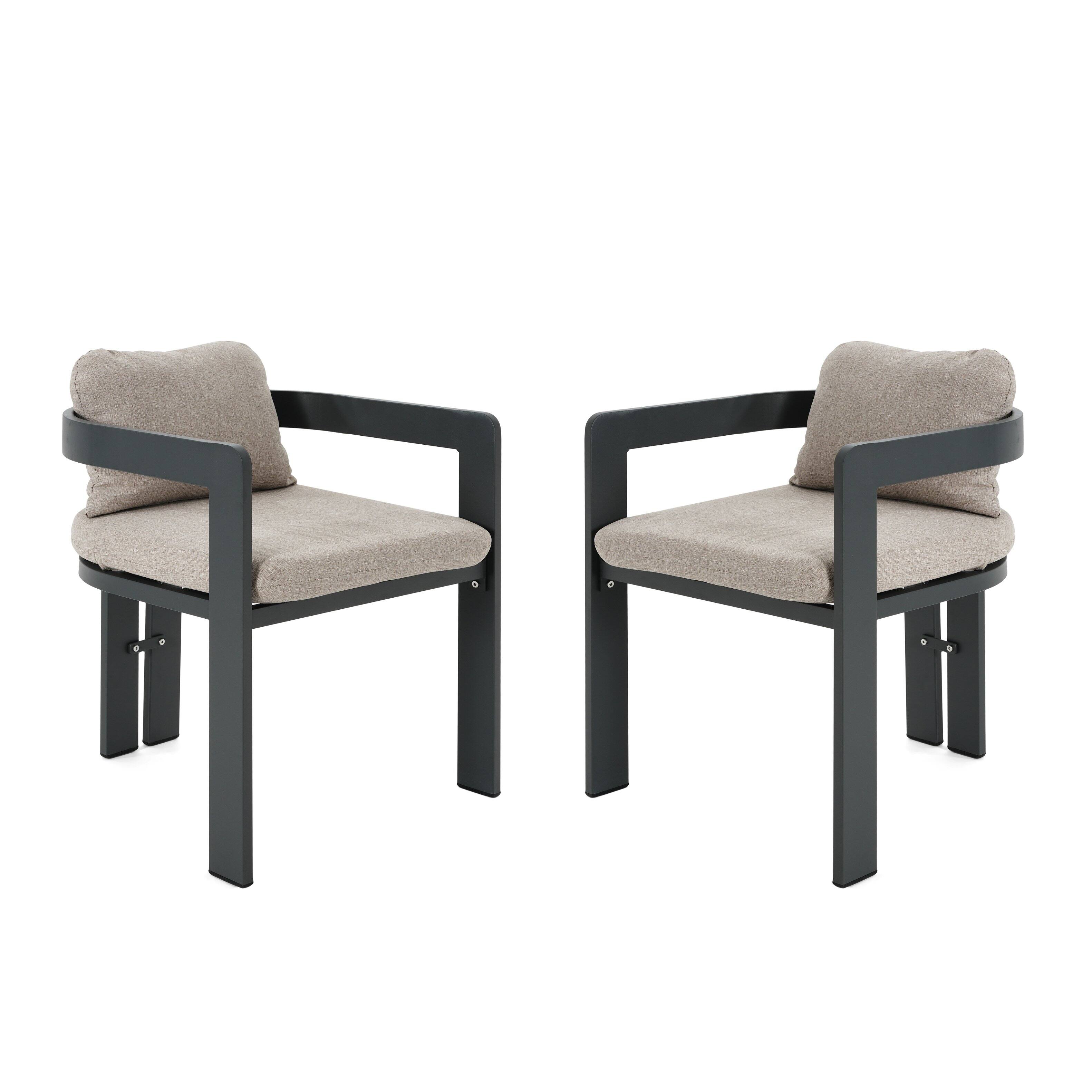 Front. Mondawe - Set of 2 Patio Outdoor Aluminum Dining chair with Cushion - Beige+Black.