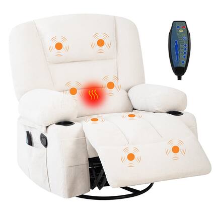 Front. Babevy - 360° Swivel Recliner Chairs with Massage & Heat, Side Pockets Cup Holders - White.