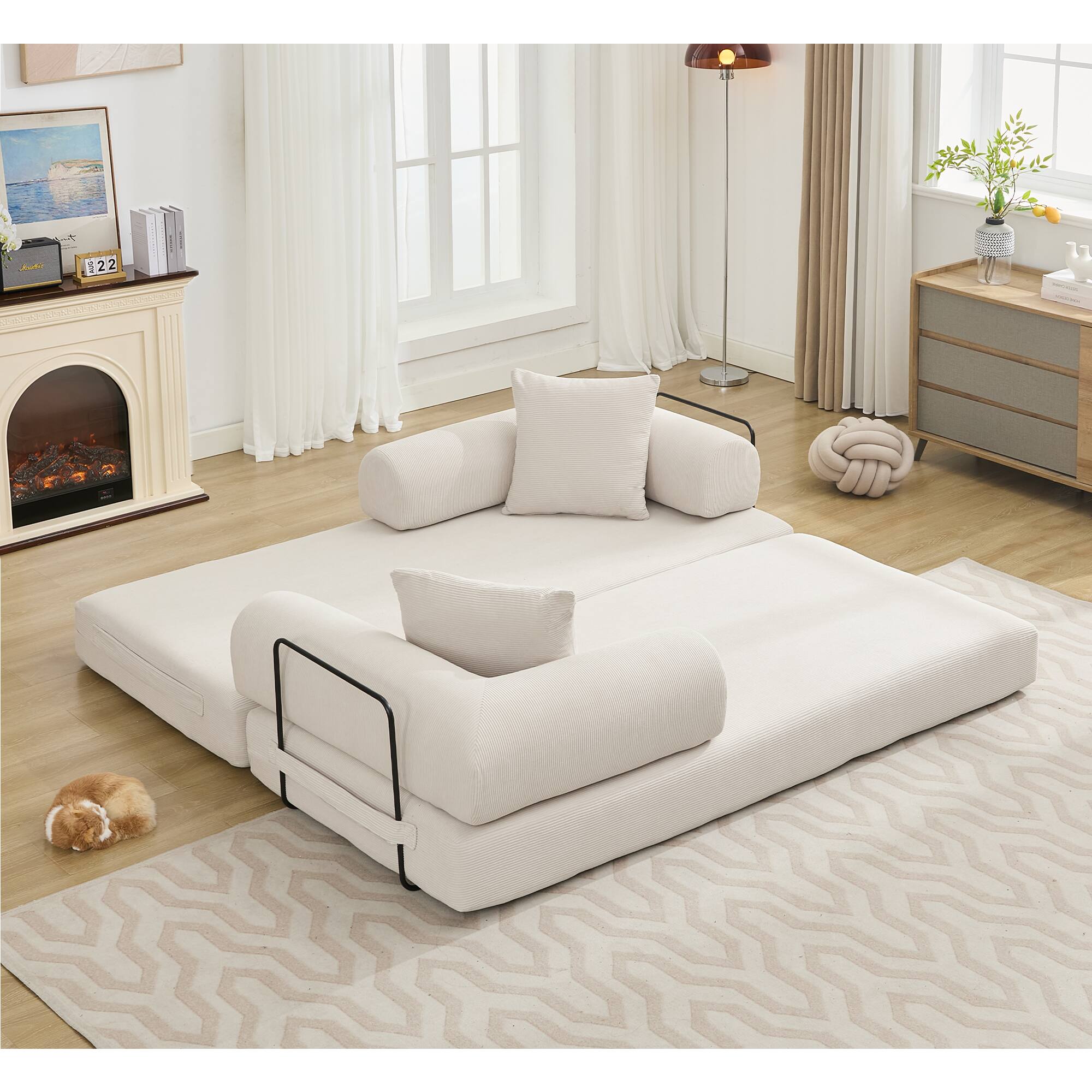 Back. Trinkets Crazed - Folding Convertible Out Sleeper Sofa Bed, 4-in-1 DIY Combination Convertible Sofa, Folding Sleeper Sofa - Beige.