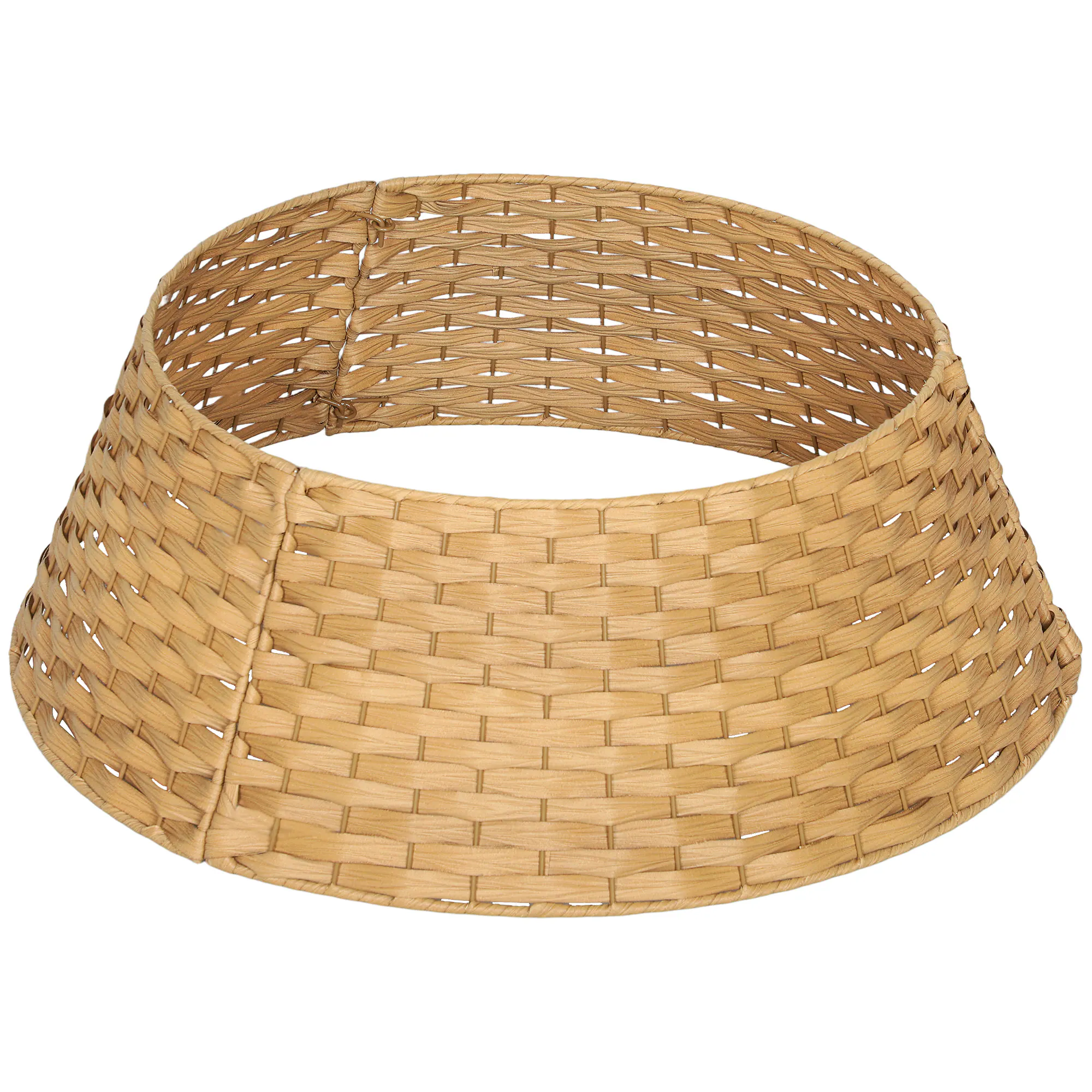 Front. Homcom - 27in Rustic Christmas Tree Collar, Plastic Woven Tree Skirt, Base Cover, Natural - Natural Wood.