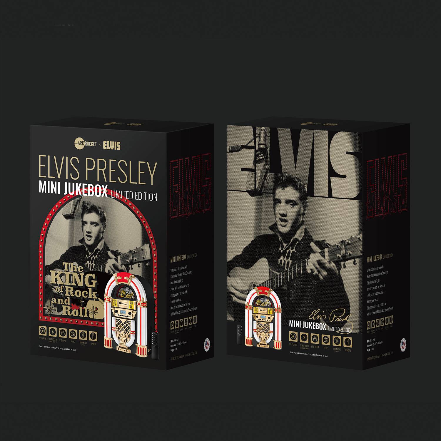 ARK ROCKET ELVIS ELVIS MINI JUKEBOX PRESLEY LIMITED EDITION

The KING of Rock and Roll

MINI JUKEBOX

LIMITED EDITION