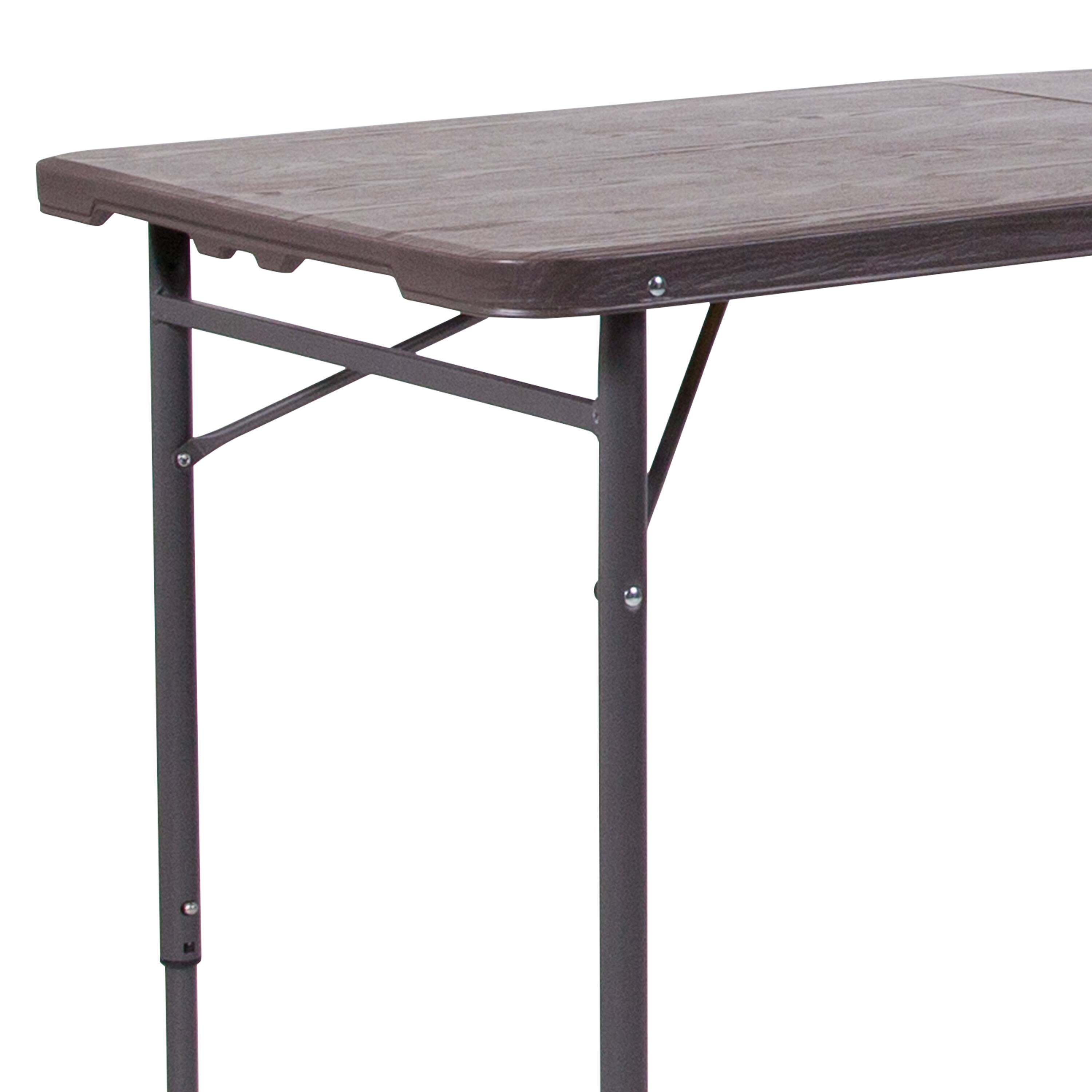Alt View 8. Emma + Oliver - 4-Foot Height Adjustable Bi-Fold Dark Gray Plastic Folding Table with Handle - Brown.