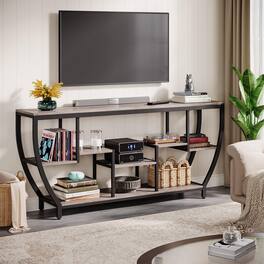 Tribesigns - 70.9-Inch Industrial TV Stand with Staggered Open Shelves and Metal Frame for TVs up to 80 Inches - Gray