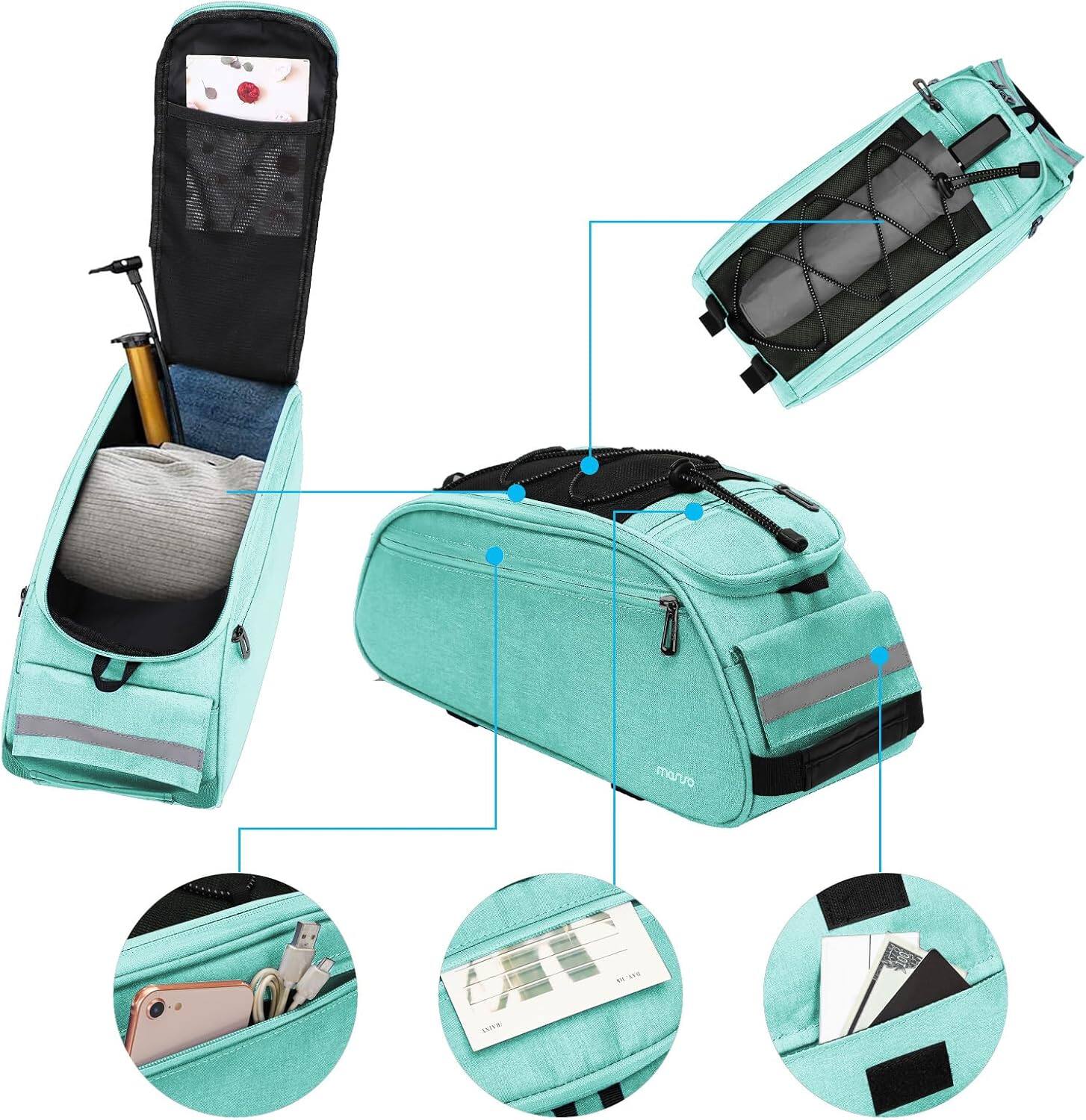 Left. mosiso - Bike Rack Bag Waterproof Bicycle Trunk Pannier  Cycling Bike Carrier Backseat Storage Luggage Saddle Shoulder Bag - Turquoise.