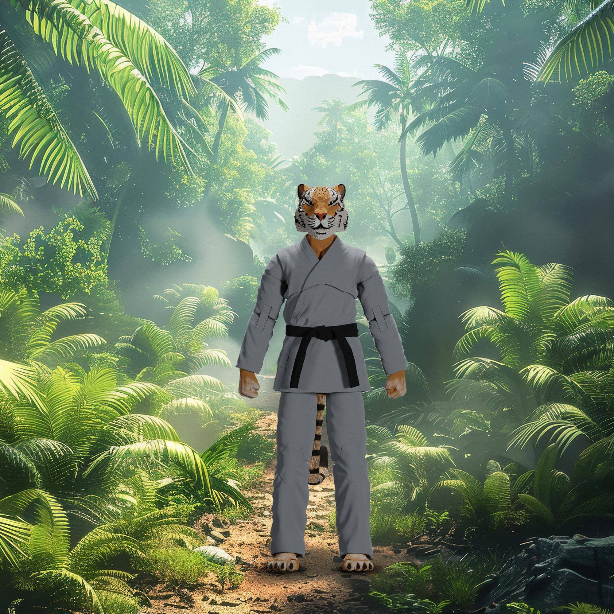 Alt View 2. Icon Heroes - Zoo Jitsu Fighters 6 Inch Action Figure | Tiago the Tiger with Gray Gi - Gray.