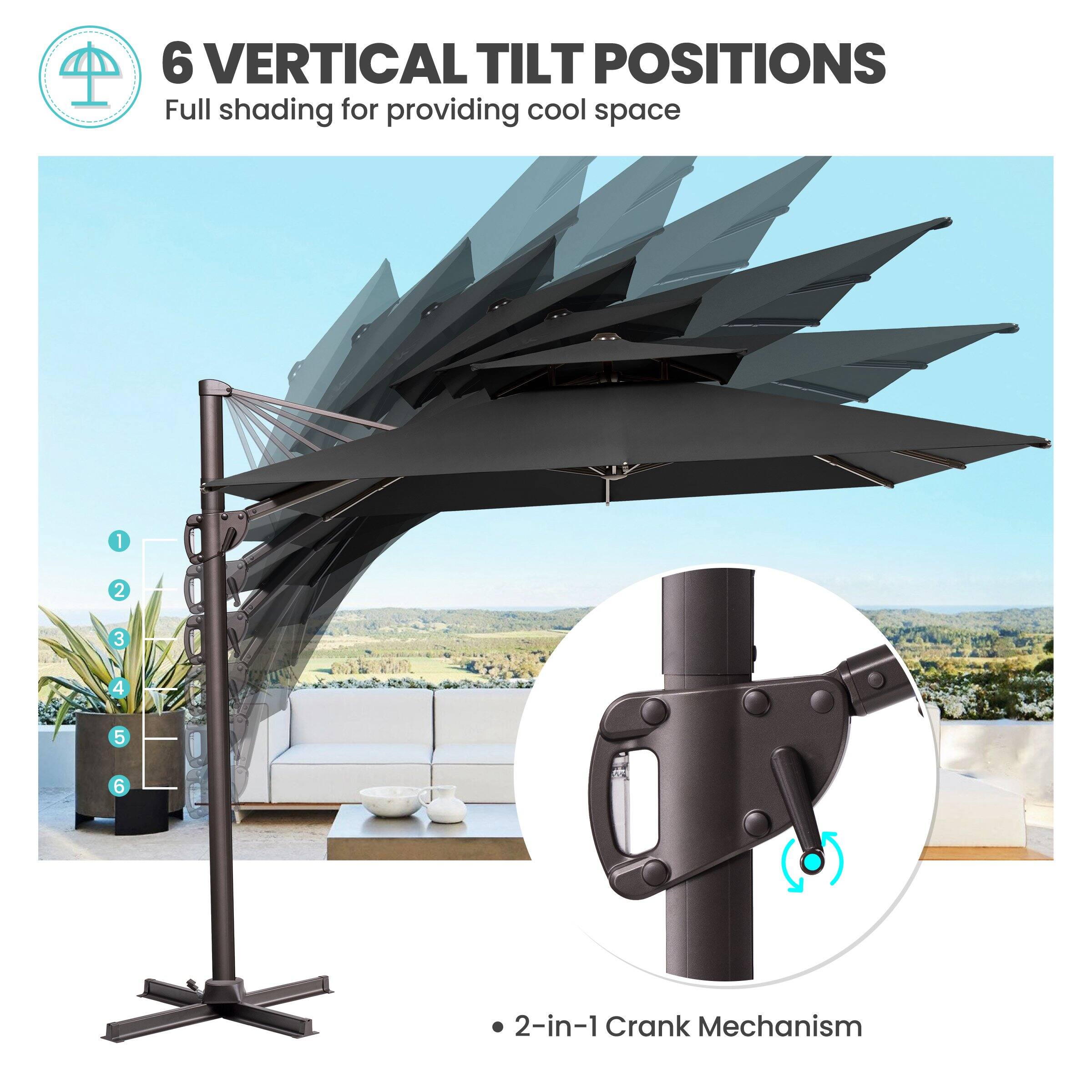 6 VERTICAL TILT POSITIONS  
Full shading for providing cool space  

1 2 3 4 5 6  

2-in-1 Crank Mechanism
