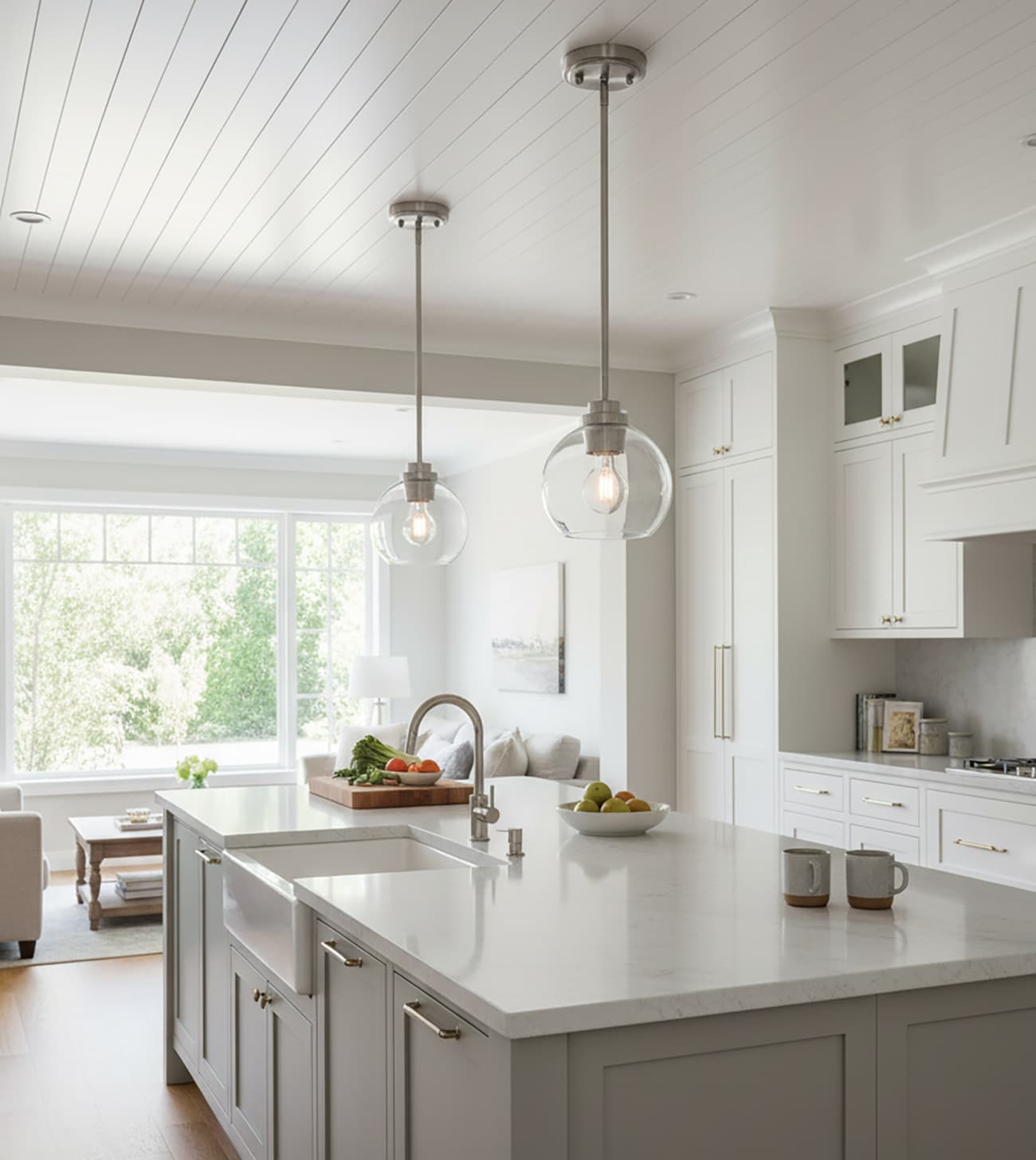 Alt View 4. FINEAK - Modern Brushed Nickel Clear Glass Globe Pendant Lights - 2 Pack, 7" Hanging Fixtures - Clear;Nickel.