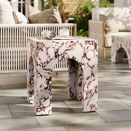 Valen Square Indoor - Outdoor Patio Arched Concrete Side Table by Modway - Red Marble