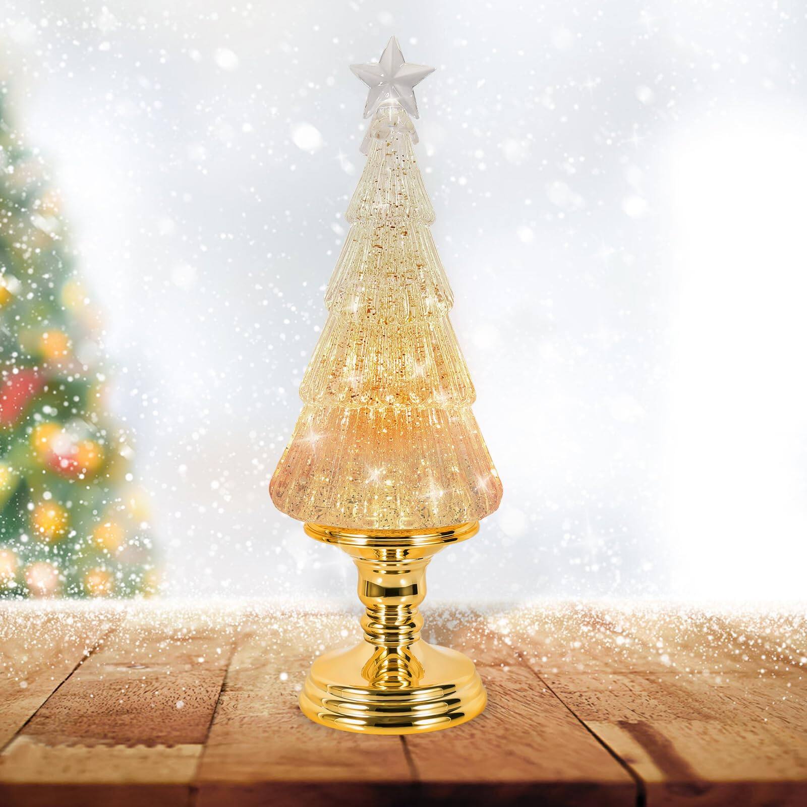 Alt View 7. Refined Abode Design - Christmas Tree Snow Globe Lantern Warm Light Timer Water Usb Operated Festival Decorations Gifts gold Tree - Gold.