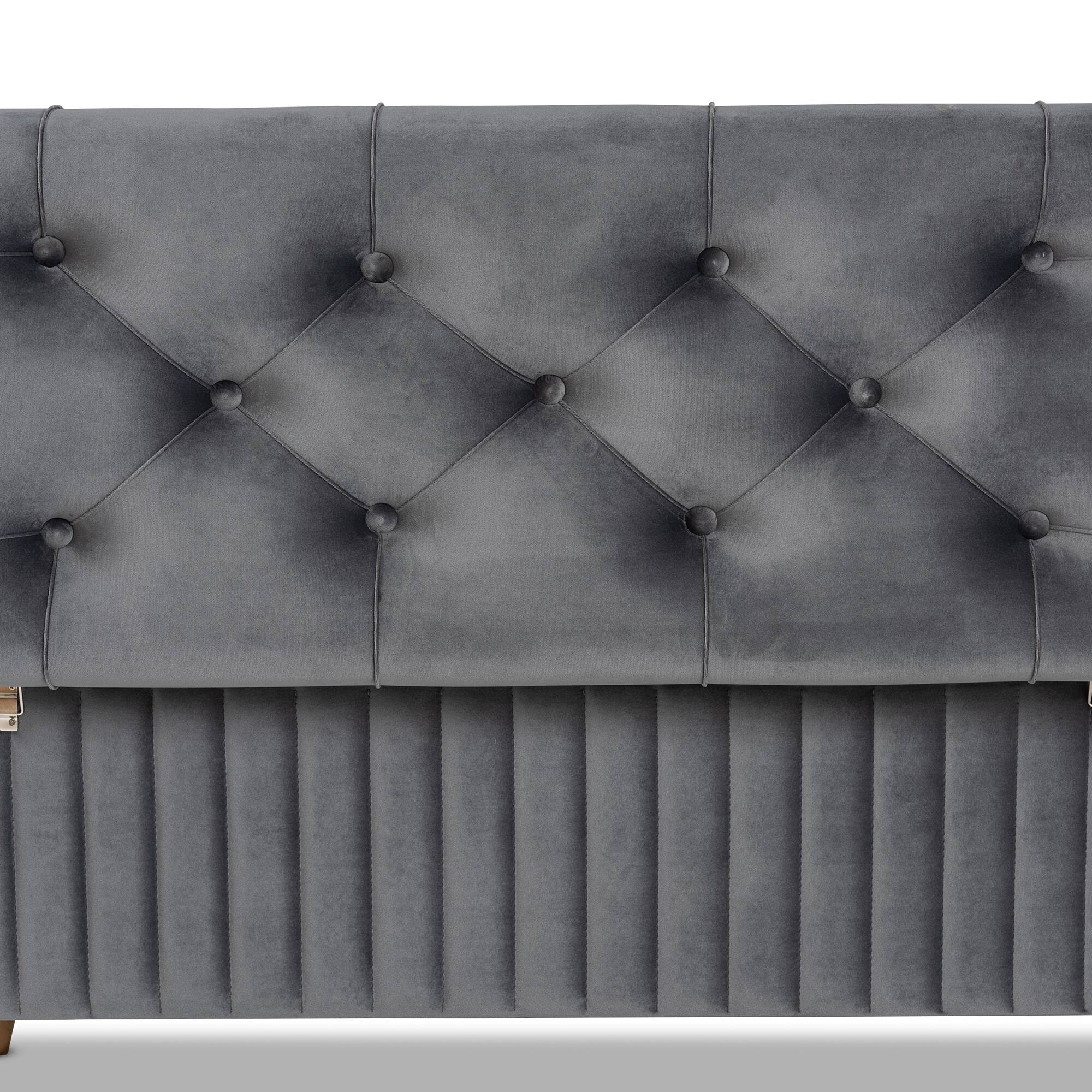 Alt View 2. Baxton Studio - Hanley Modern and Contemporary Velvet Fabric Upholstered and Walnut Brown Finished Wood Storage Ottoman - Grey/Walnut Brown.