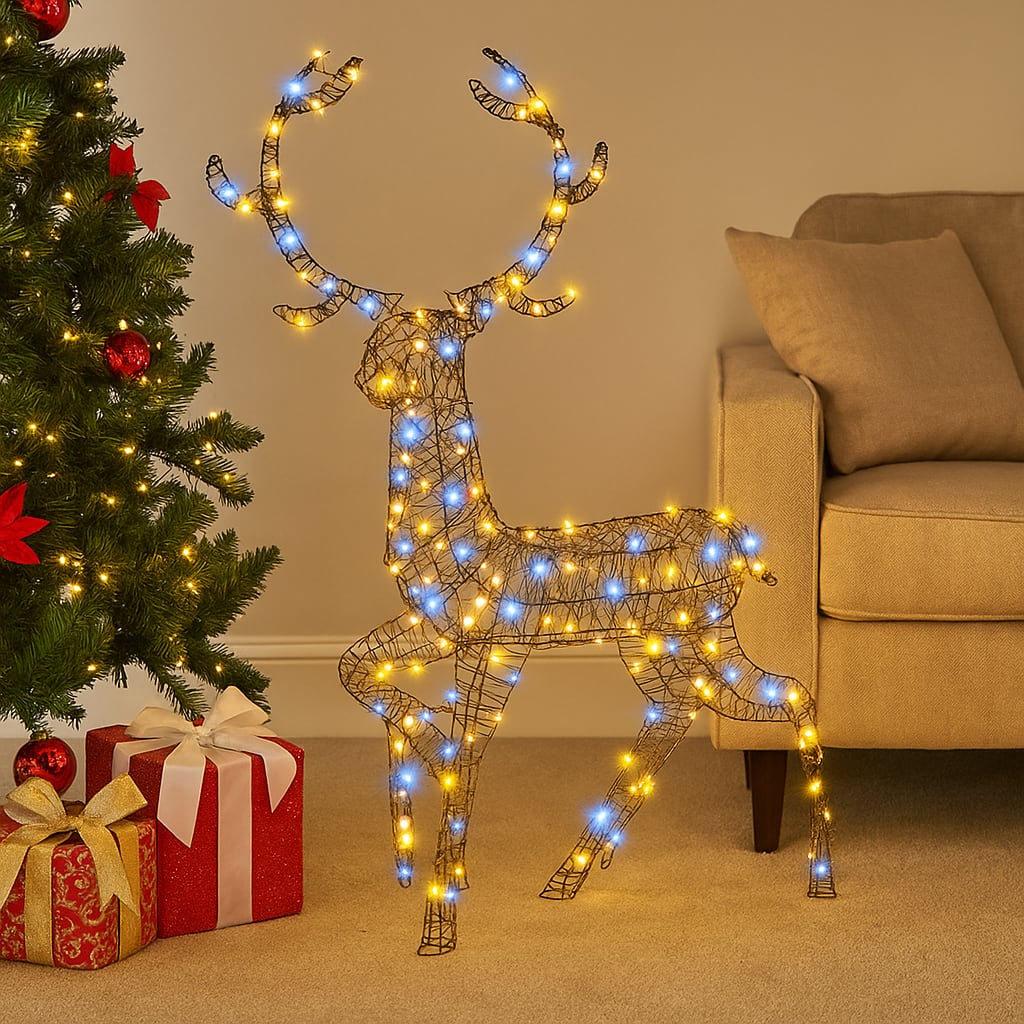BreeBe - Lighted 4.6ft Reindeer with 170 LED Lights for Christmas Lawn Display - Brown