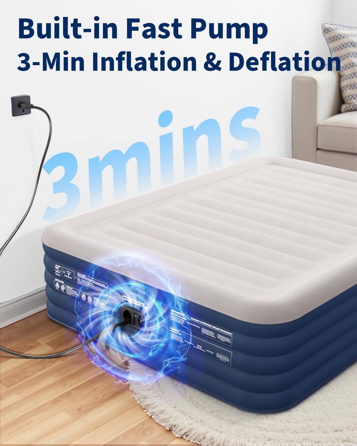 Built-in Fast Pump  
3-Min Inflation & Deflation  
3mins