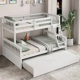 Gymax - Twin Over Full Bunk Bed with Twin Trundle Convertible Platform Bed - White