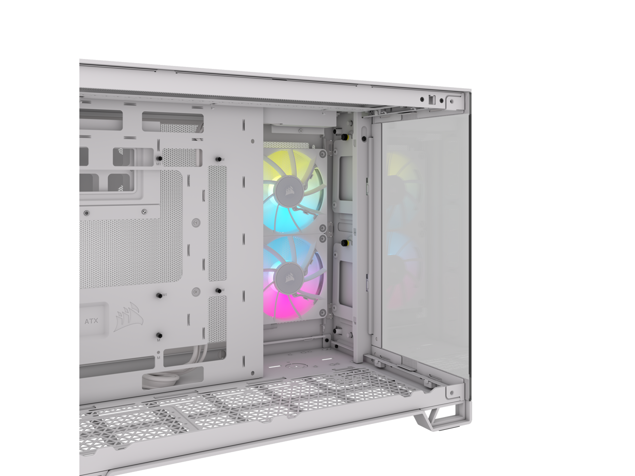 Alt View 5. CORSAIR - CORSAIR iCUE LINK 2500X RGB Micro ATX Case – White – 2x RX120 RGB Fans – Dual Chamber – Tempered Glass - White.