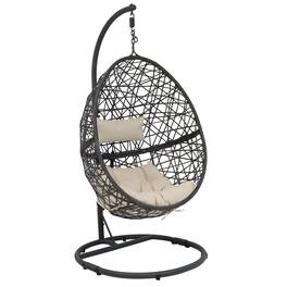 Sunnydaze - Resin Wicker Hanging Egg Chair with Steel Stand/Cushions - Beige Cushions