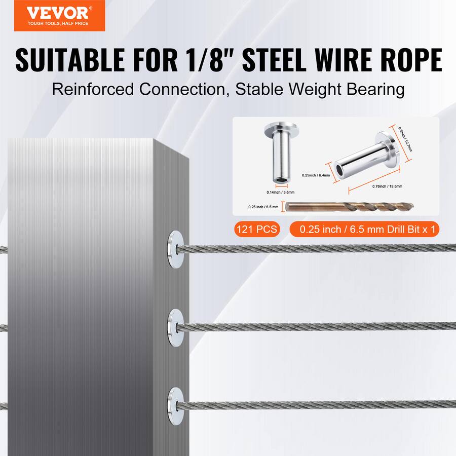 VEVOR 121 Pack T316 Stainless Steel Protector Sleeves for 1/8