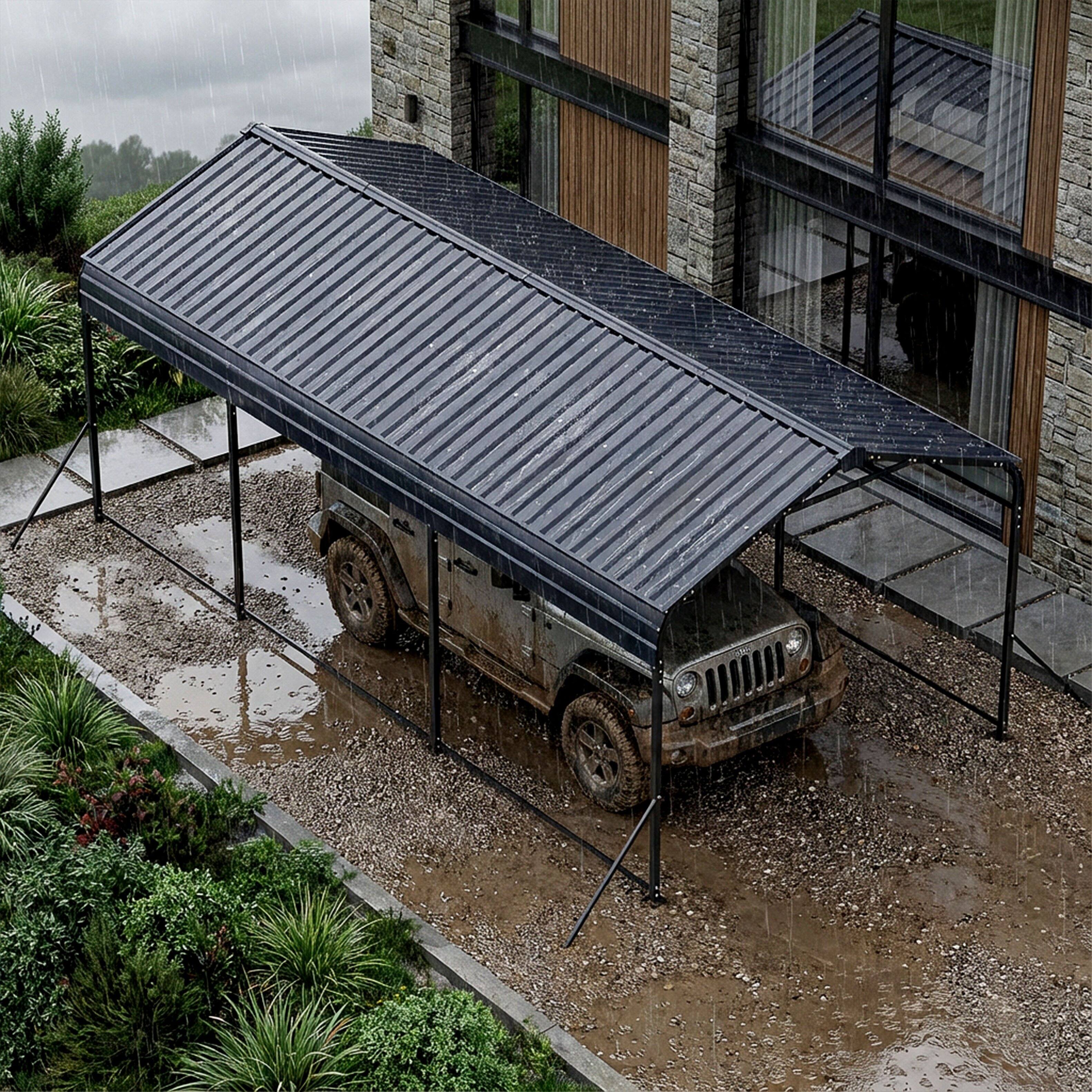 Alt View 9. Nuu Garden - 15 x 10 FT Metal Carport with Enhanced Base Outdoor Heavy Duty Garage, All-Weather Car Canopy and Shelter - Dark Gray.