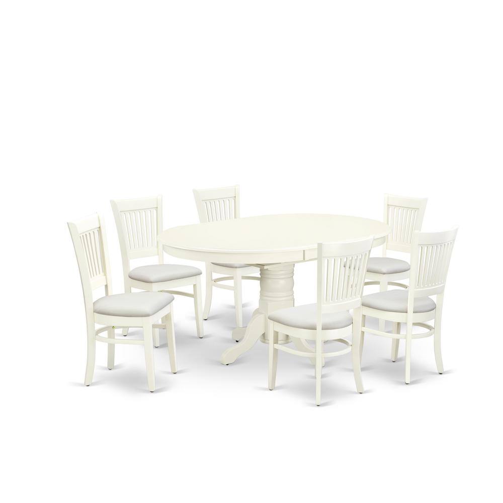 Left. East West Furniture - East West Furniture - AVVA7-LWH-C - 7-Piece dining table Set- 6 Dining Chairs with Linen Fabric Seat and Slatted Chair - Linen White.