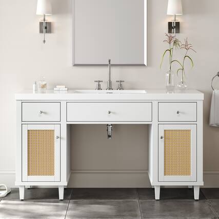 Front. Loheer - 60" Single Sink Bathroom Vanity - Wheelchair-Accessible with 28.35" Knee Space, SMC Sink & Soft-Close Storage - White.