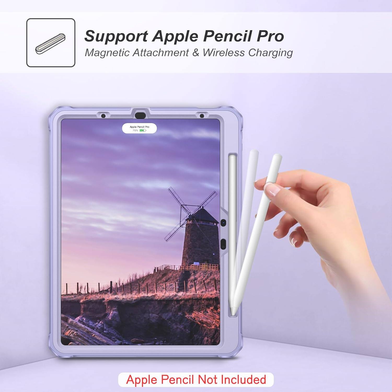 Support Apple Pencil Pro  
Magnetic Attachment & Wireless Charging  

Apple Pencil Pro  
75%  

Apple Pencil Not Included