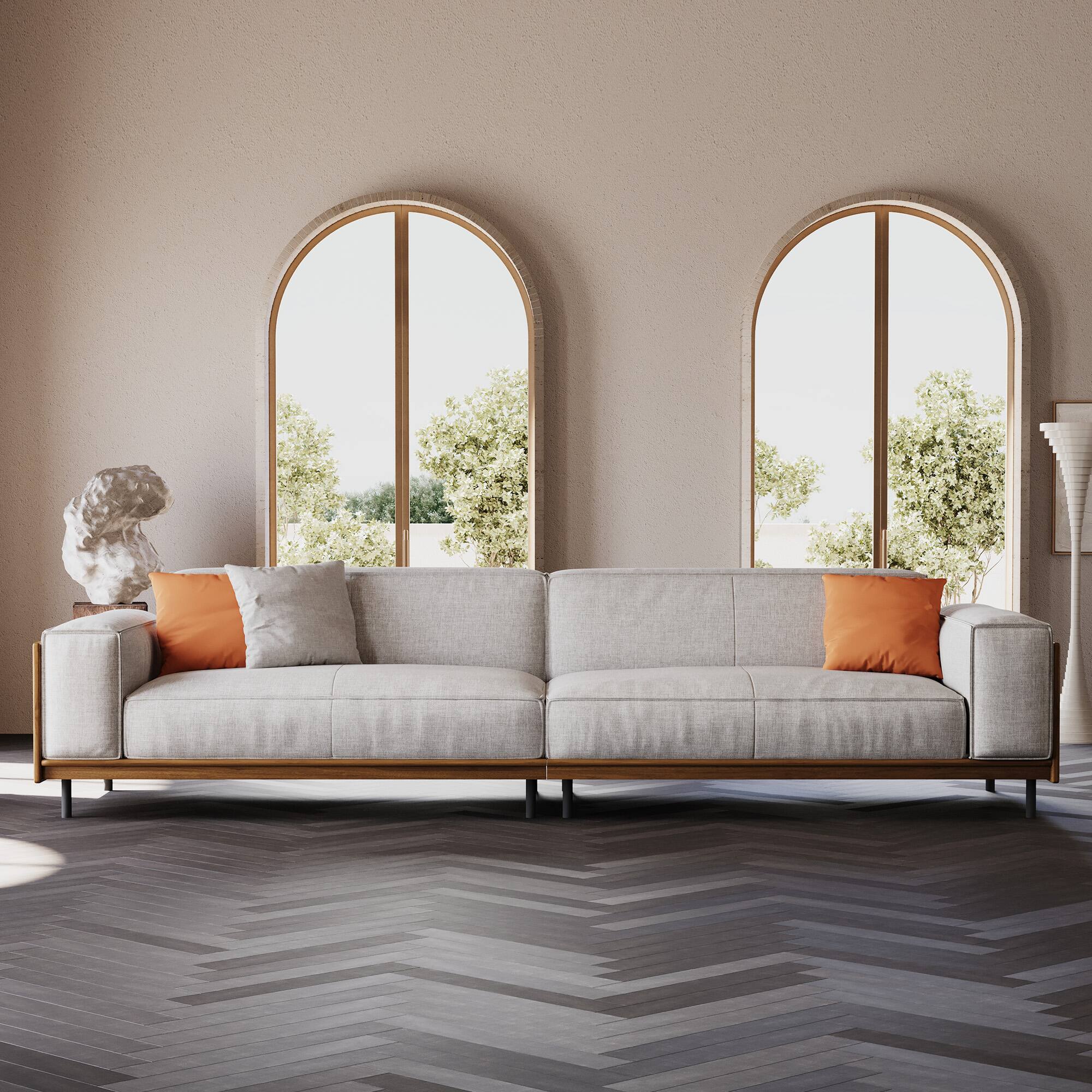 Angle. luck idea - 111.81" Cotton-Linen Sofa with Washable Seat Covers & Soft Cushions | 3-Seater Living Room Couch for Home Decor - Gray.