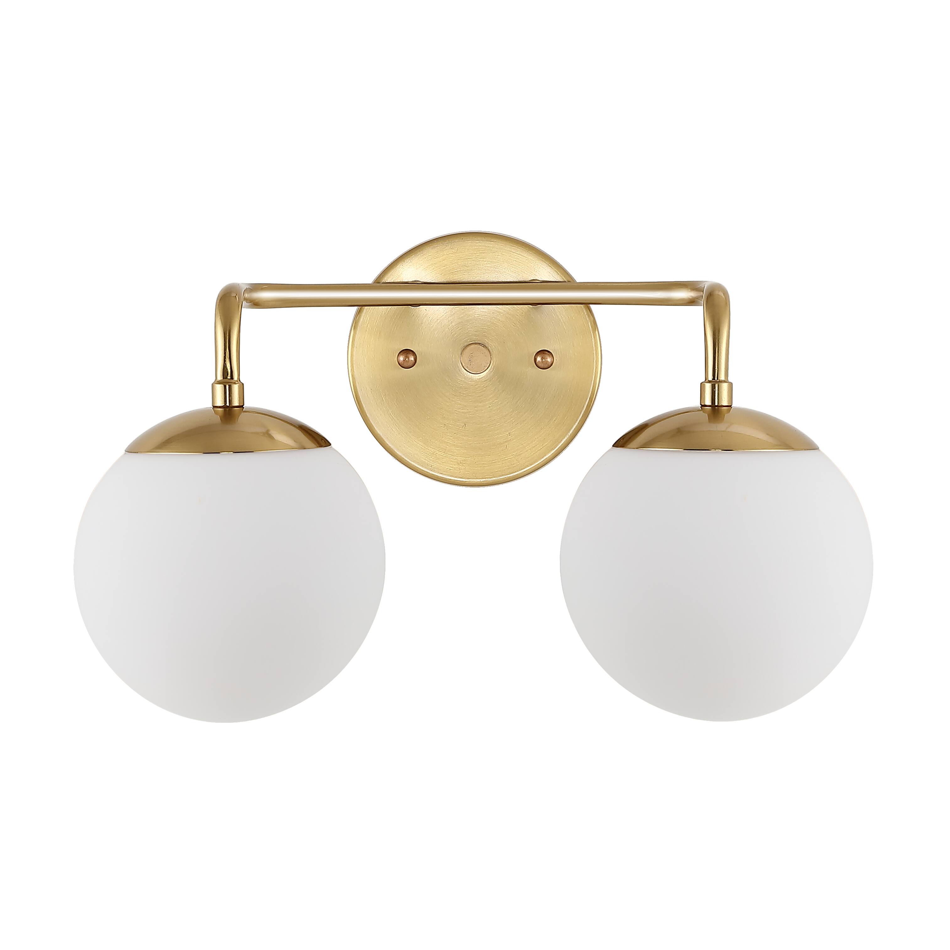 Alt View 9. Jonathan Y - Louis Parisian Globe 15" 2-Light Metal/Frosted Glass Modern Contemporary LED Vanity, Brass Gold - Brass Gold.