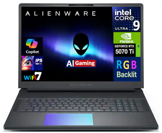 ALIENWARE
Intel Core Ultra 9
NVIDIA GeForce RTX 5070 Ti
RGB Backlit
Copilot
IPS Super Clear
WiFi 7
AI Gaming