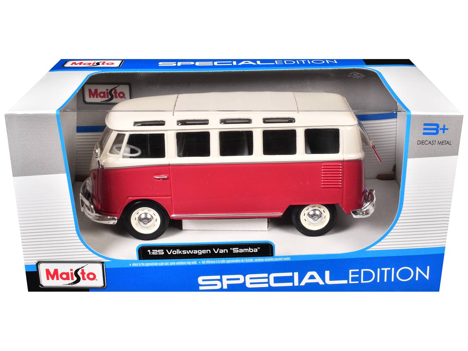 Maisto SPECIAL EDITION  
Maisto 3+ DIECAST METAL  
1:25 Volkswagen Van "Samba"  
certaines variantes peuvent exister - fait référence à la taille approximative de l'échelle, certaines variations peuvent exister.