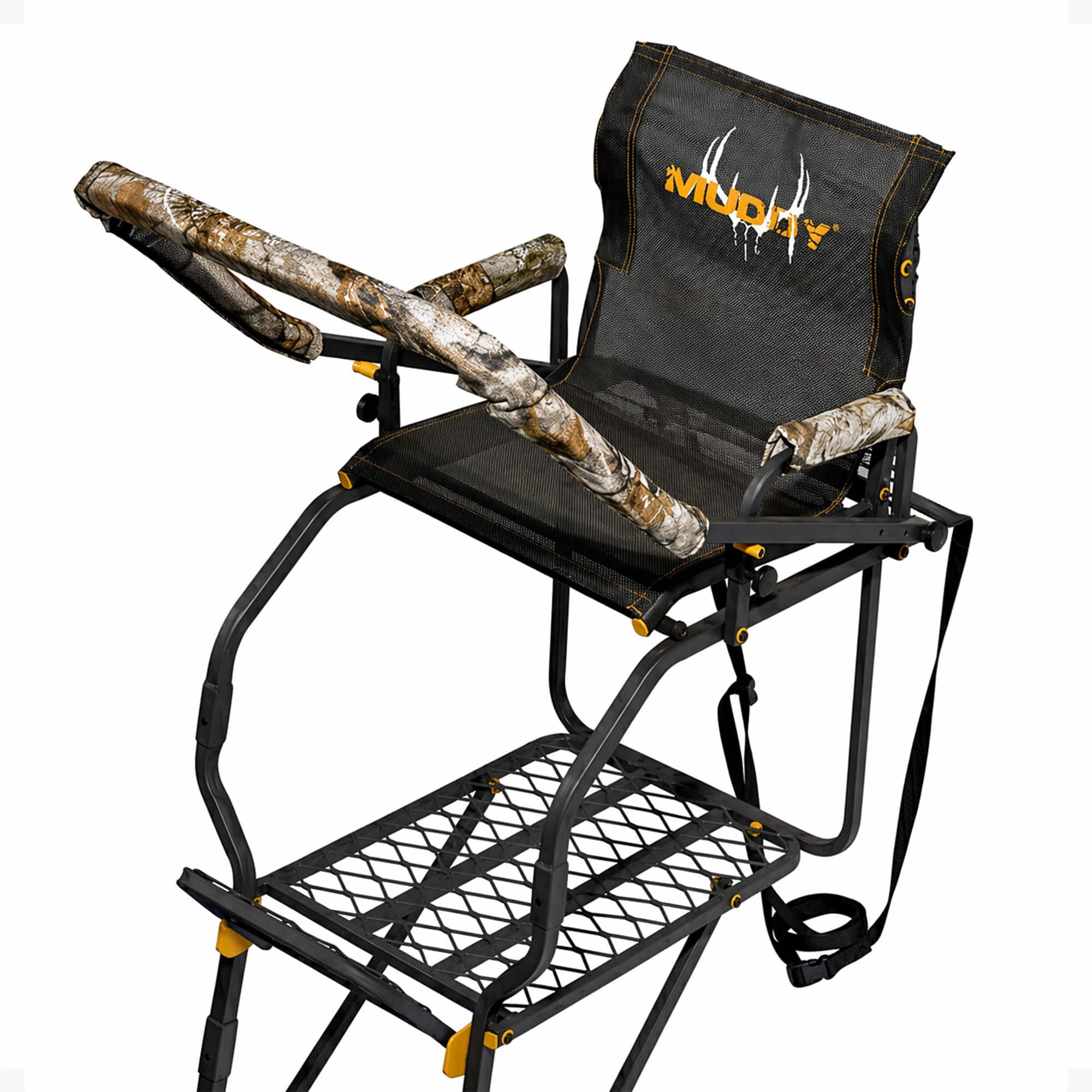 Muddy - Huntsman Deluxe 17 Foot Hunting Ladderstand, 1 Person Climbing Tree Stand - Black