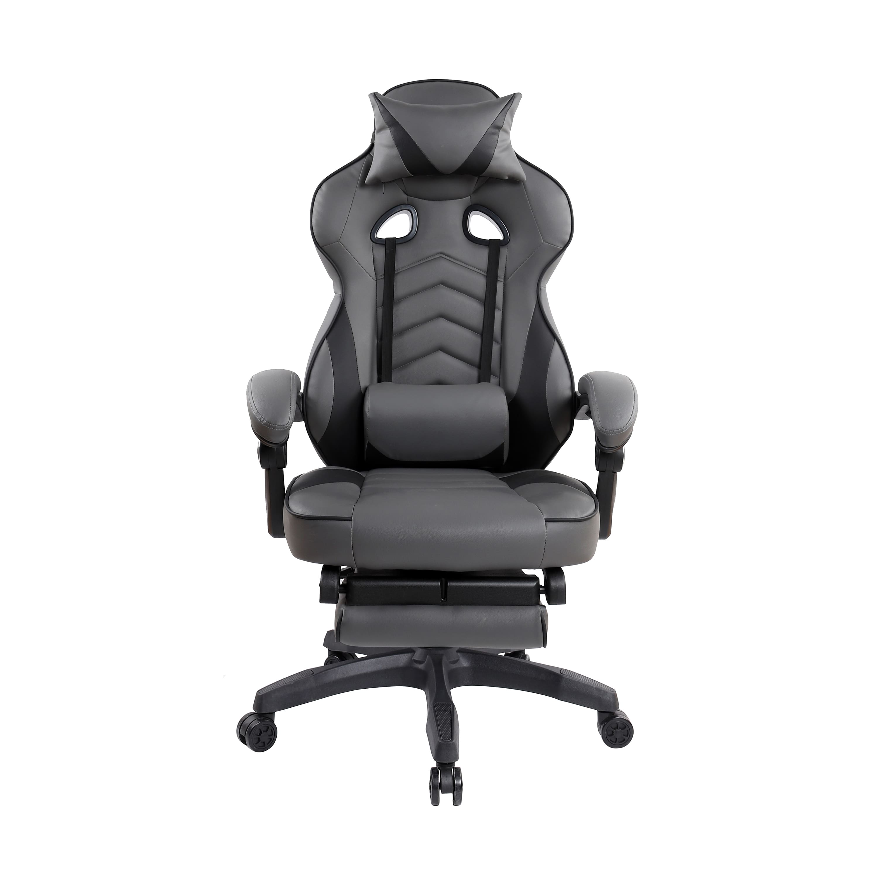 Forest'nSky - Black & Grey Racing Style Executive Gaming Chair with Full Recline & Footrest - Gray