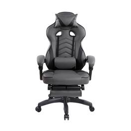 Forest'nSky - Black & Grey Racing Style Executive Gaming Chair with Full Recline & Footrest - Gray