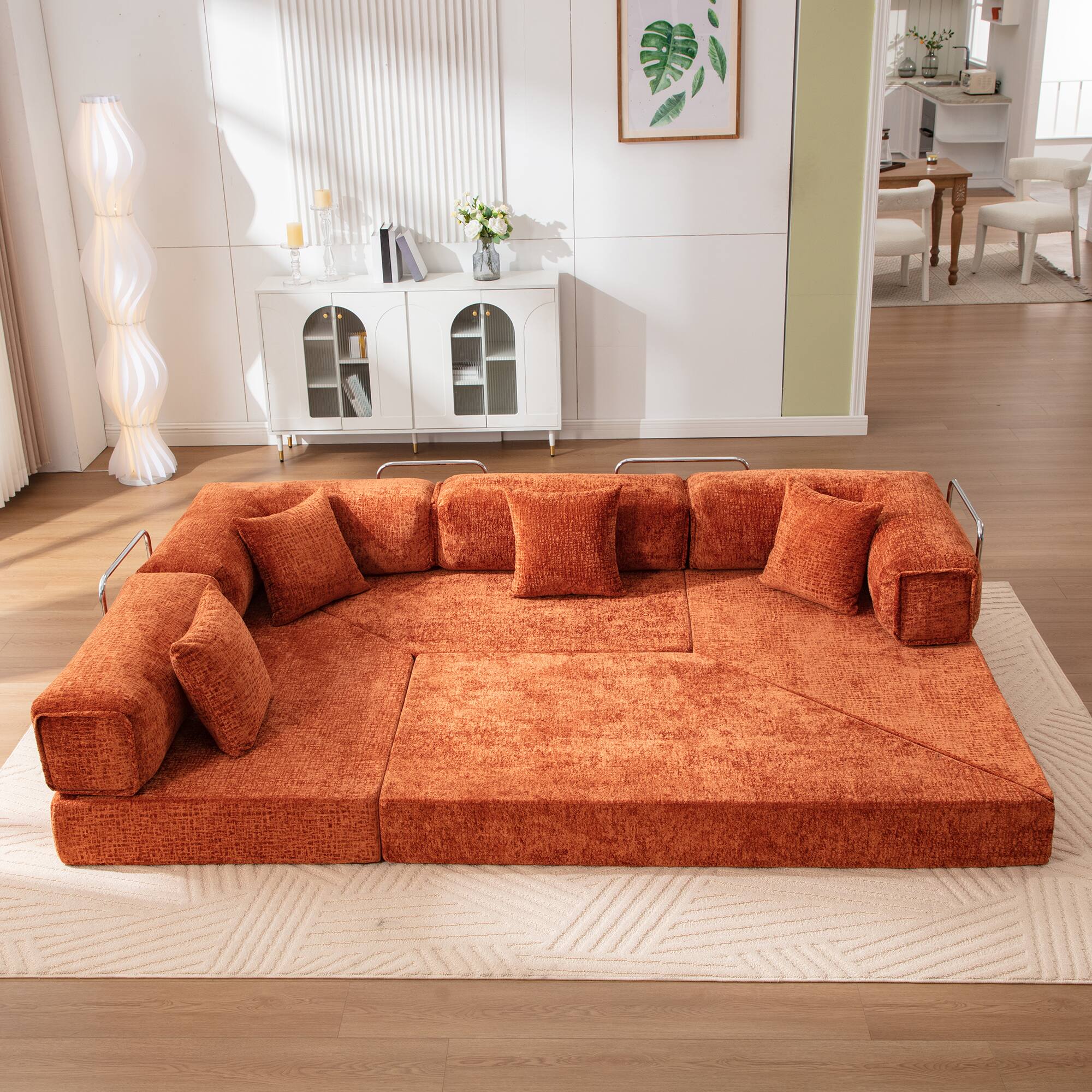 Alt View 8. KERDOM - Oversized Big Family Sofa Couch, 170 inches Extra Long Convertible Sofa Bed Sleeper Sectional Floor Building Block Couch - Orange.