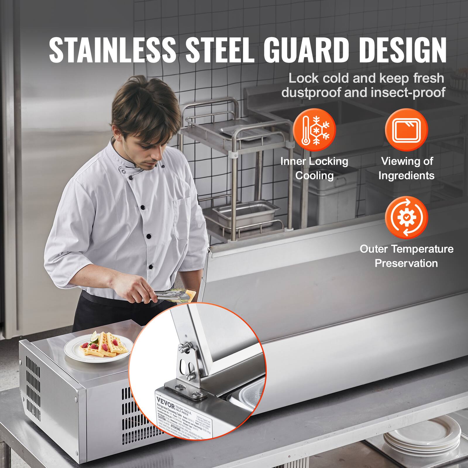 STAINLESS STEEL GUARD DESIGN

Lock cold and keep fresh dustproof and insect-proof

- Inner Locking Cooling
- Viewing of Ingredients
- Outer Temperature Preservation
