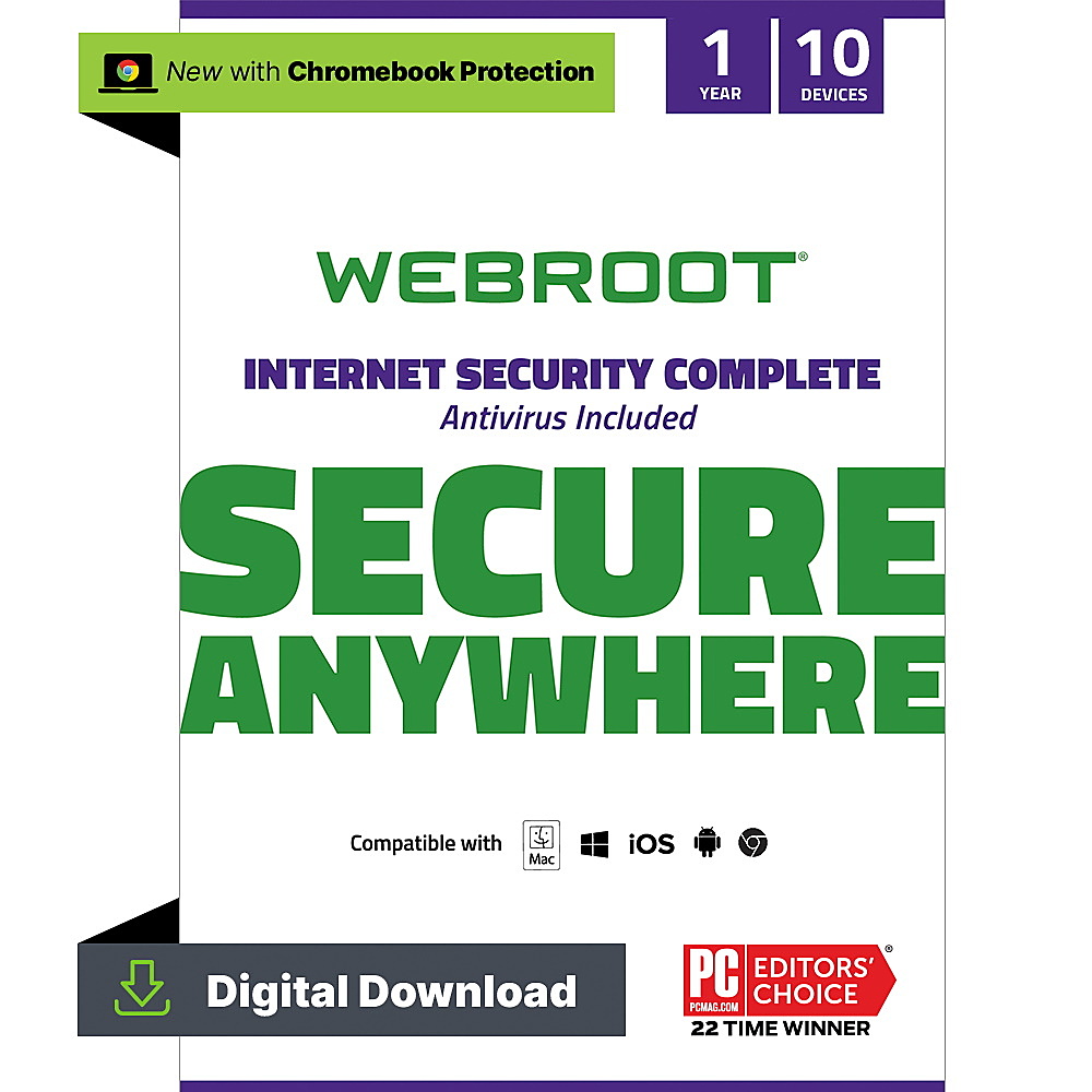 Webroot - Complete Internet Security + Antivirus Protection – Software (10 Devices) (1-Year Subscription) - Windows [Digital]