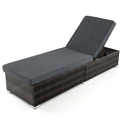 Front. Pefilos - Patio Wicker Lounge with 4-Position Backrest, PE Rattan L-Shaped Legs, Versatile for Outdoor Lounge Chair - Gray.