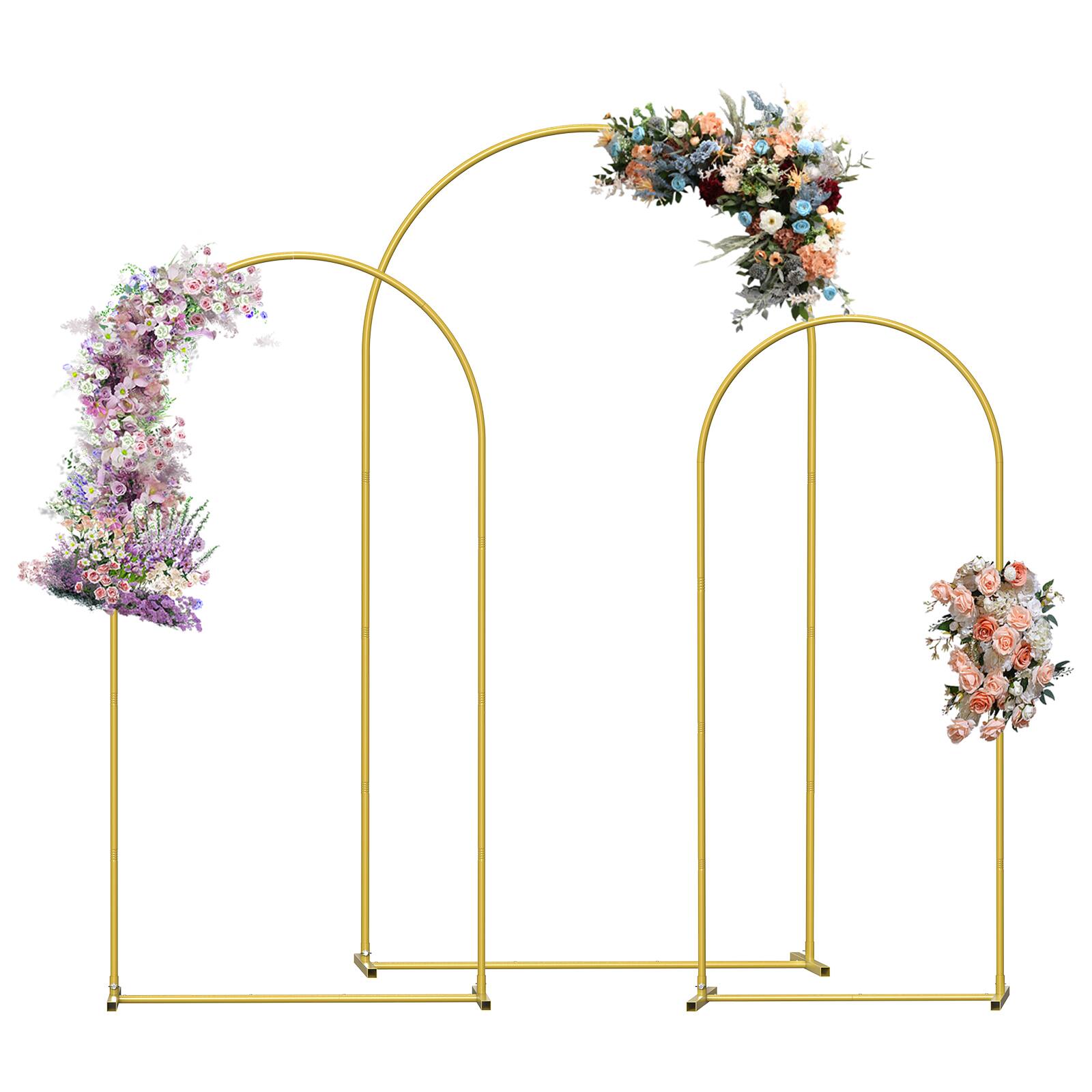 Alt View 1. Oumilen - Set of 3 Gold Metal Arched Wedding Backdrop Stands (7.3FT+6.6FT+6FT) - Gold.