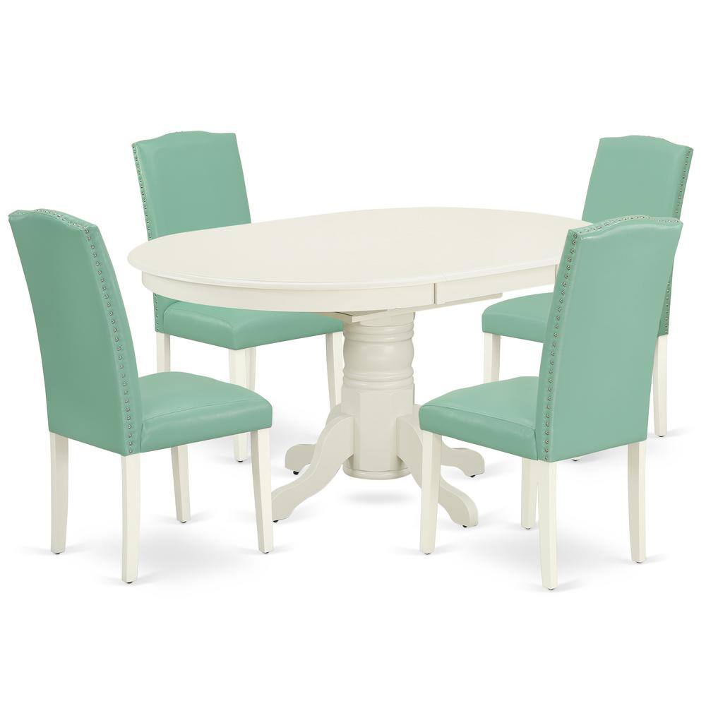 Back. East West Furniture - Dining Room Set Linen White - Brown.
