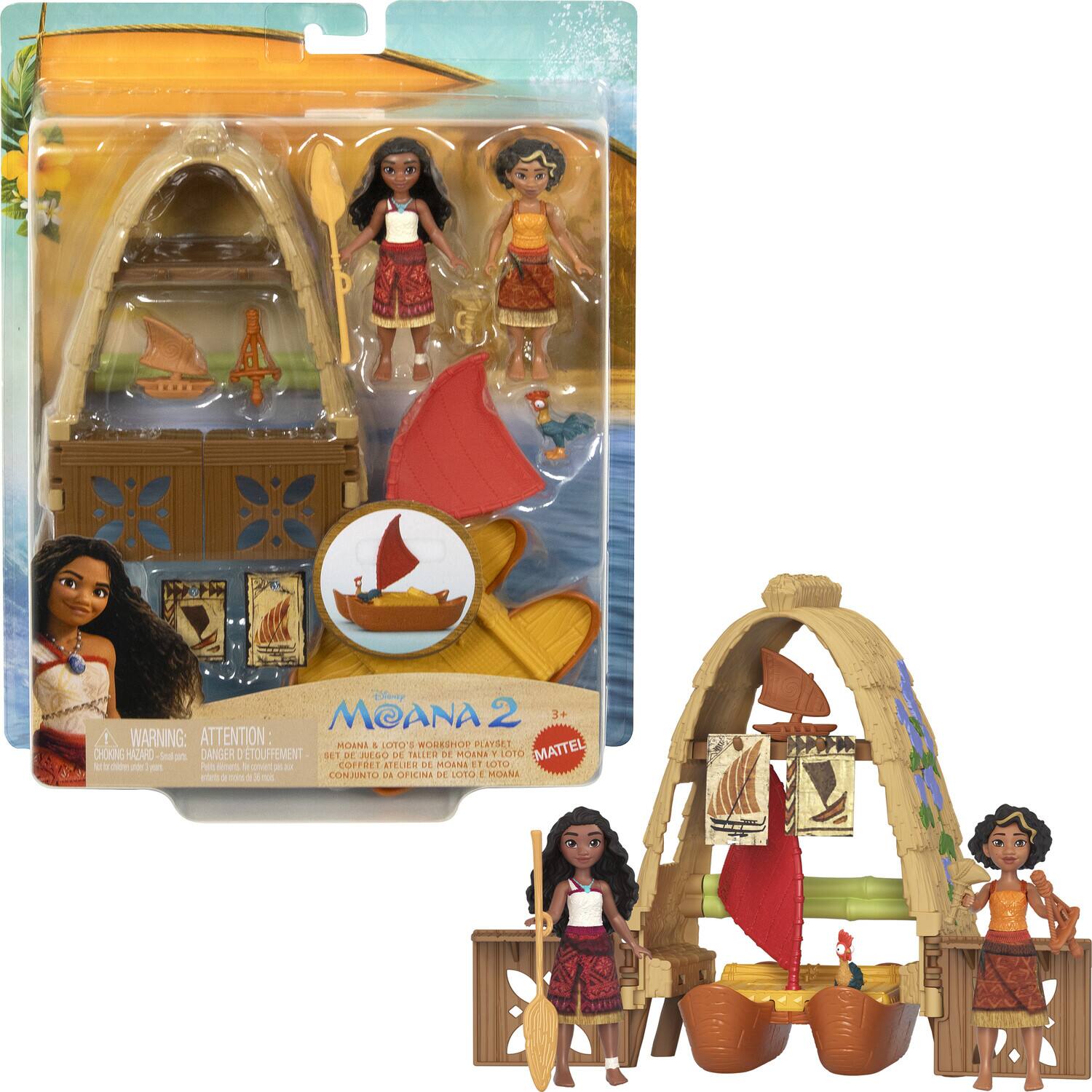The text on the image is:

"MOANA 2
WARNING ATTENTION
DANGER DE TOUFFEMENT
SET DE JEU DE TAILLER DE MOANE Y SOTO
MATTEL
CONJUNTO DE OFICINA DE LOTÉ DE MOANA"

This text is a warning and description for the Moana 2 toy set.