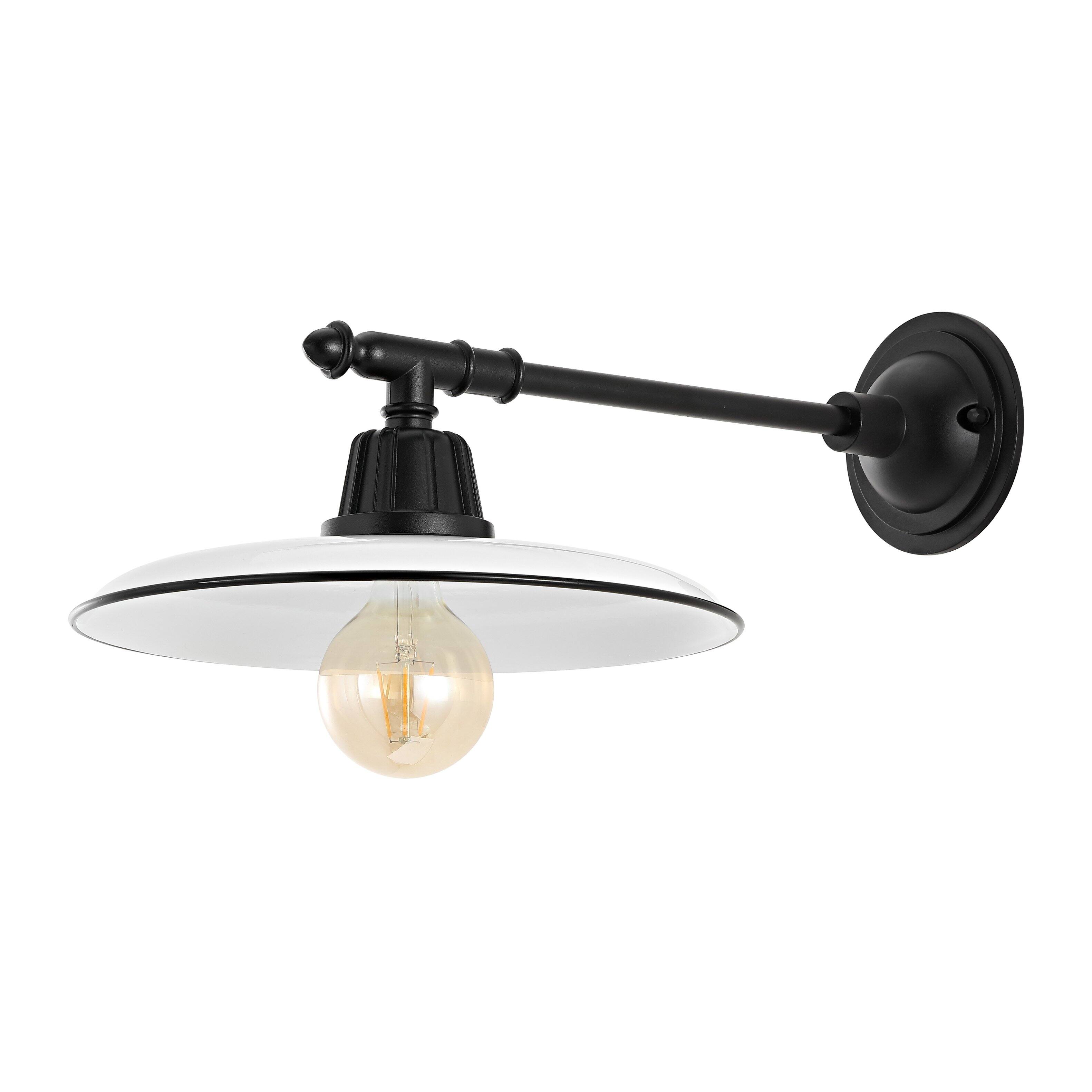 Alt View 5. Jonathan Y - Bonner 12" 1-Light Farmhouse Industrial Indoor/Outdoor Iron LED Victorian Arm Outdoor Sconce, White - White/Black.