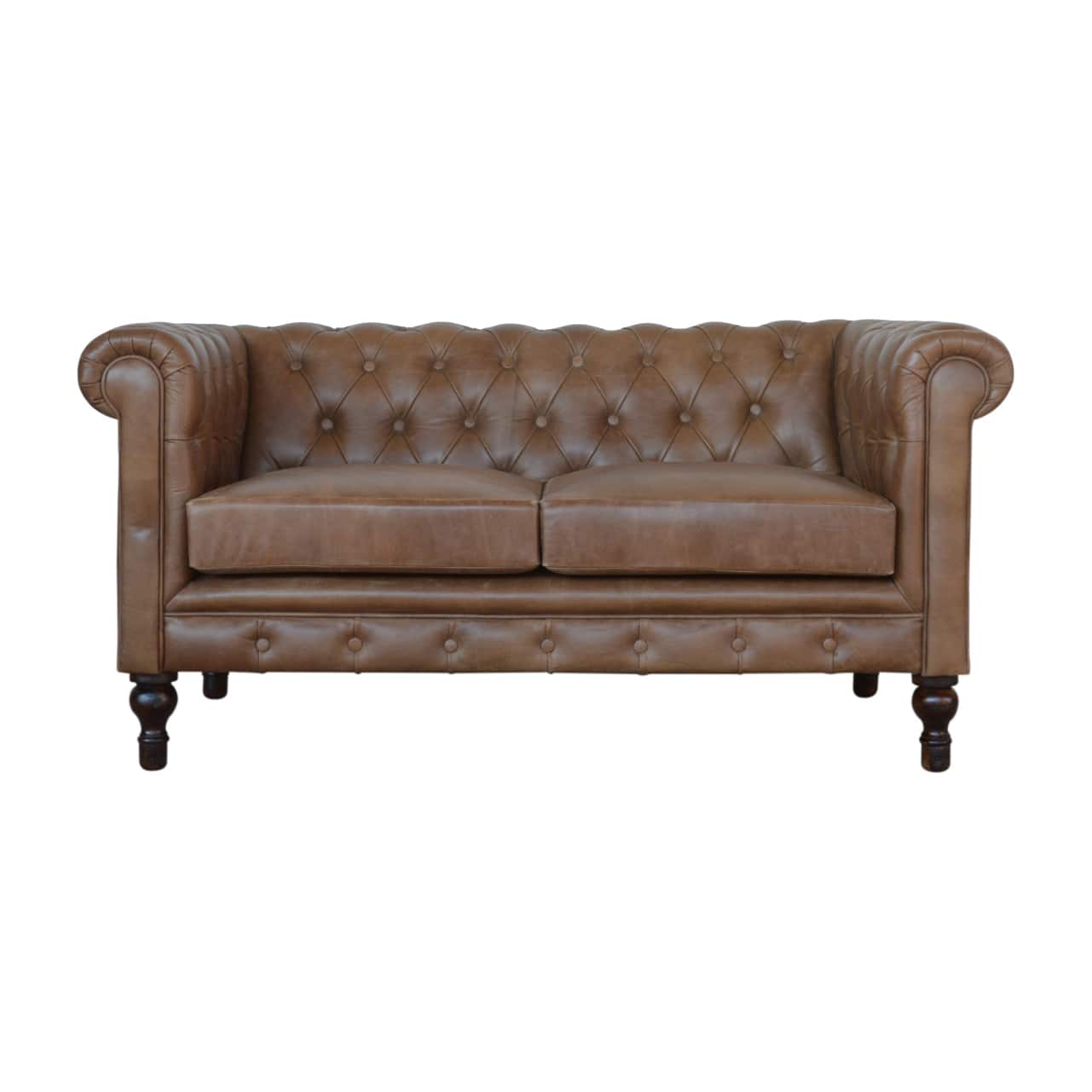 Artisan Furniture - Solid Wood Buffalo Leather Chesterfield, Brown Color - Brown