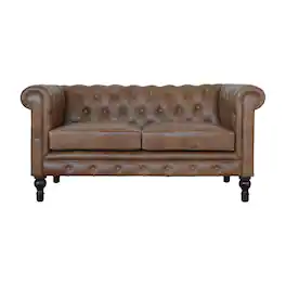 Artisan Furniture - Solid Wood Buffalo Leather Chesterfield, Brown Color - Brown