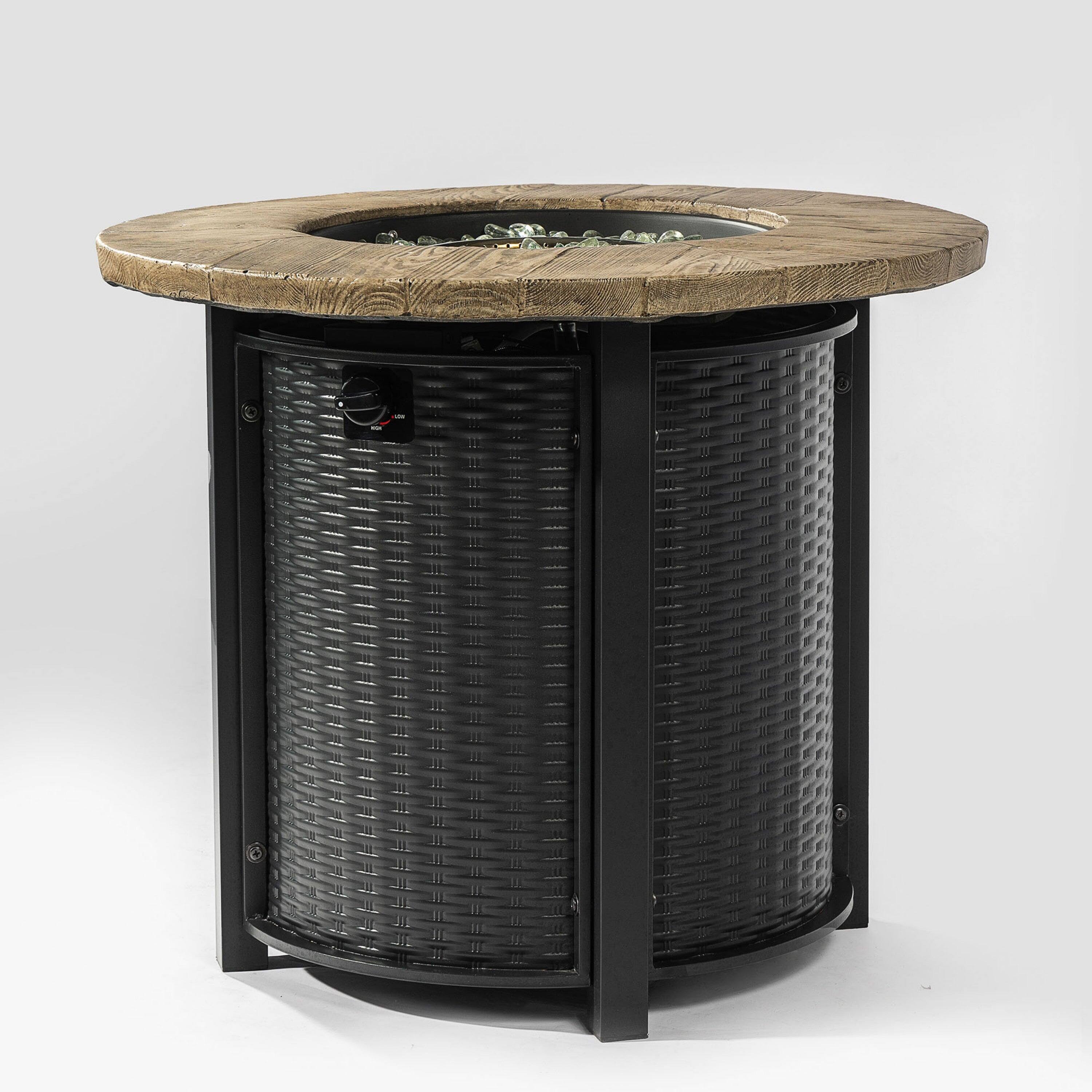 Boyel Living - 30 in. Propane Gas Fire Pit Table, 50,000 BTU Round Steel Fire Pit with Wood Grain Finish - Black price history on PriceWatchPro