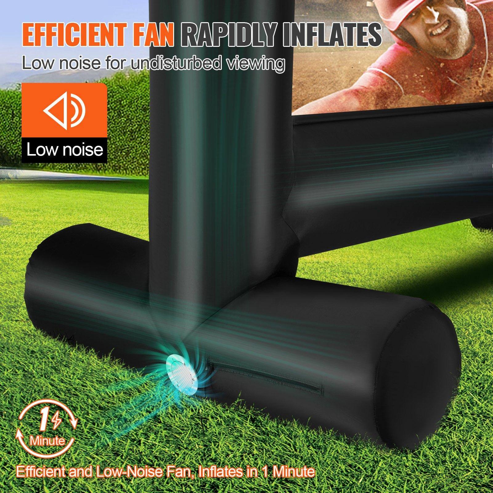 EFFICIENT FAN RAPIDLY INFLATES  
Low noise for undisturbed viewing  

Low noise  

14 Minute  
Efficient and Low-Noise Fan, Inflates in 1 Minute