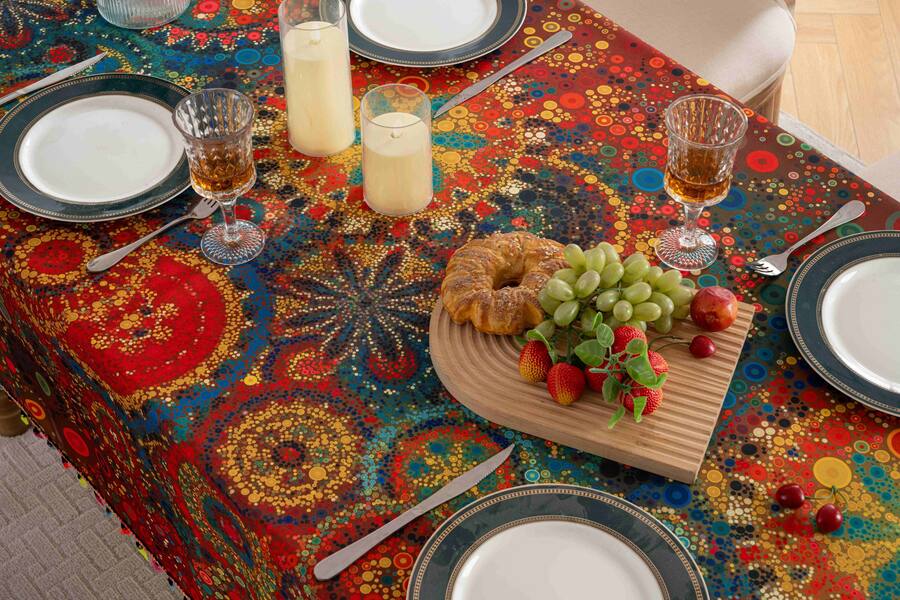 Rectangle Kitchen Ideas Oumilen Boho Round Dot Tablecloth with Tassels – Waterproof Rectangle ...