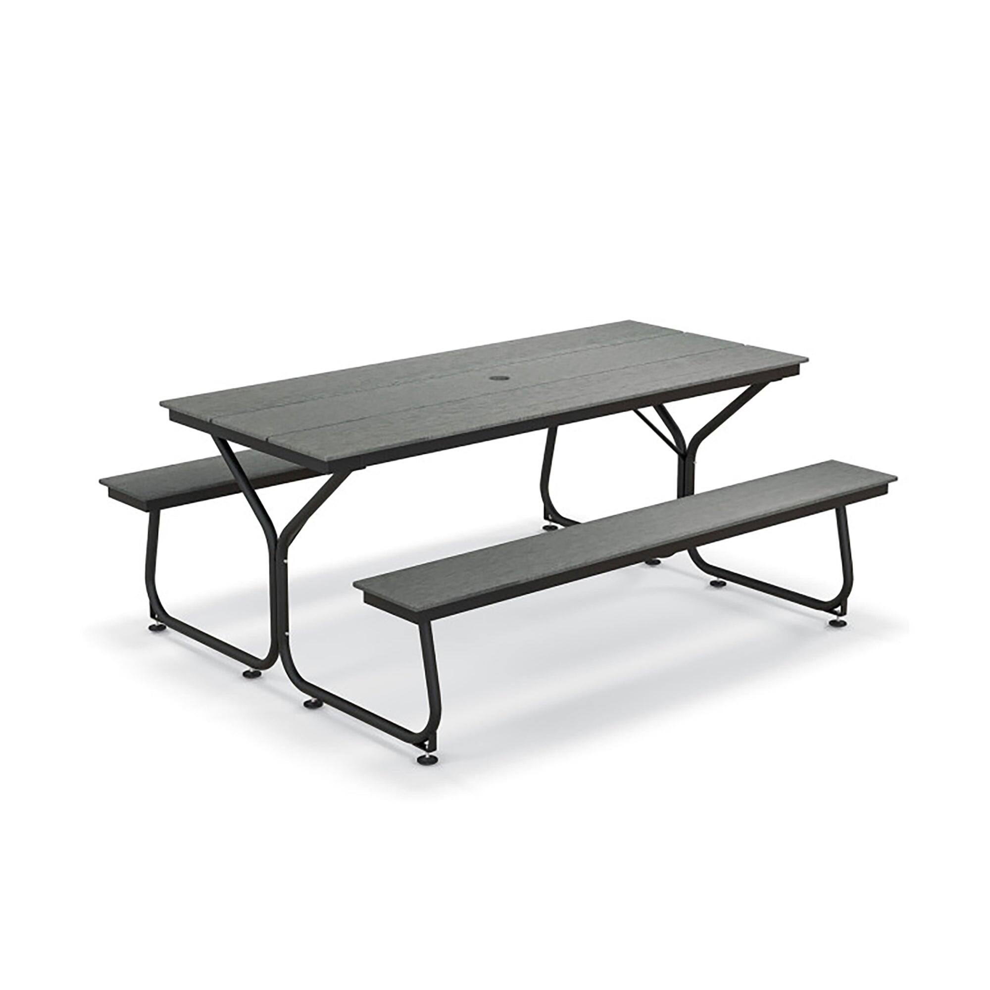 Front. Boyel Living - 6 Feet Outdoor Picnic Table Bench Set for 6-8 People - Gray and Black.