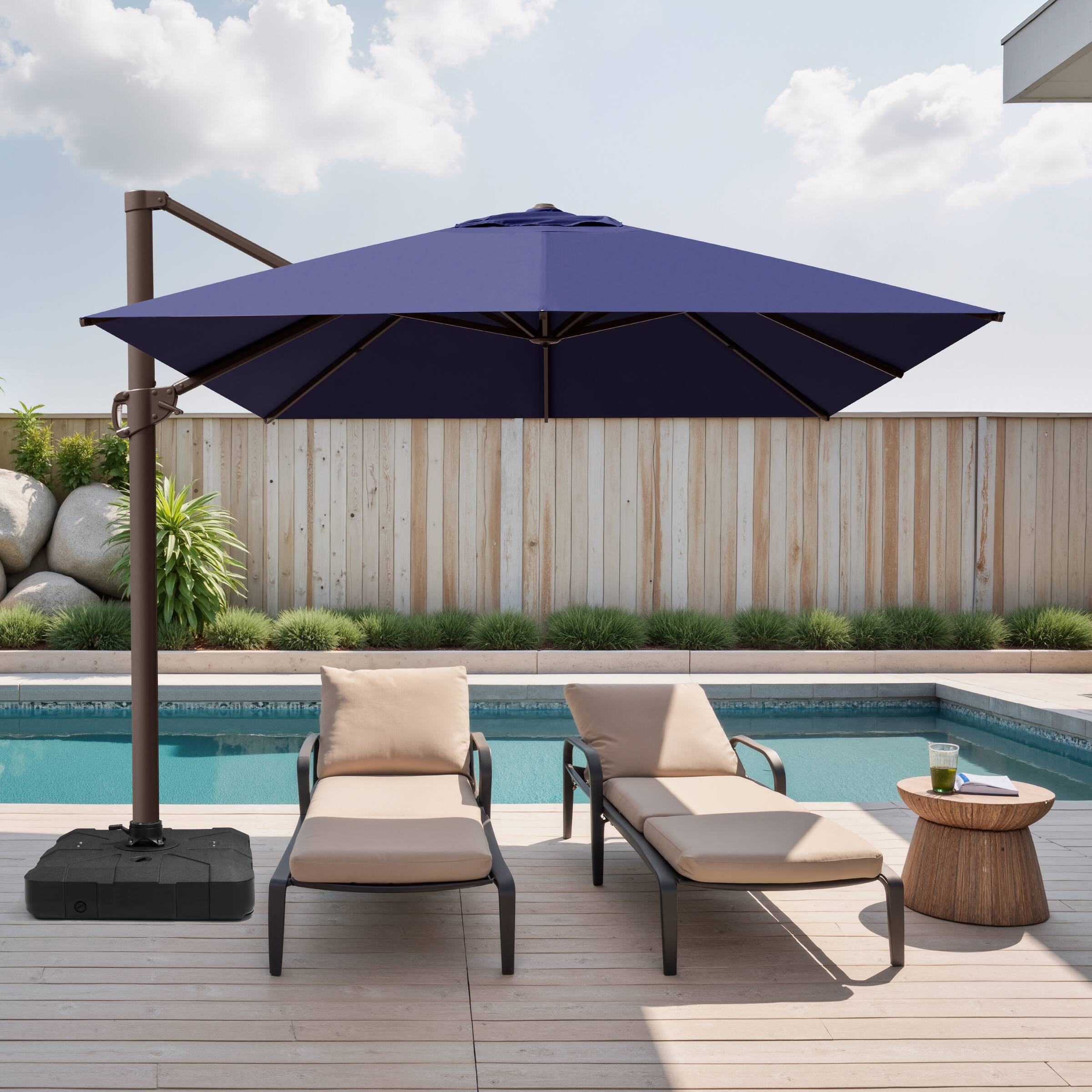 Back. Crestlive Products - Crestlive Products 10x13ft Aluminum Crank Cantilever Patio Umbrella with Base - Navy blue.